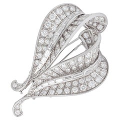 1940S Retro Diamond Platinum Double Clip Brooch