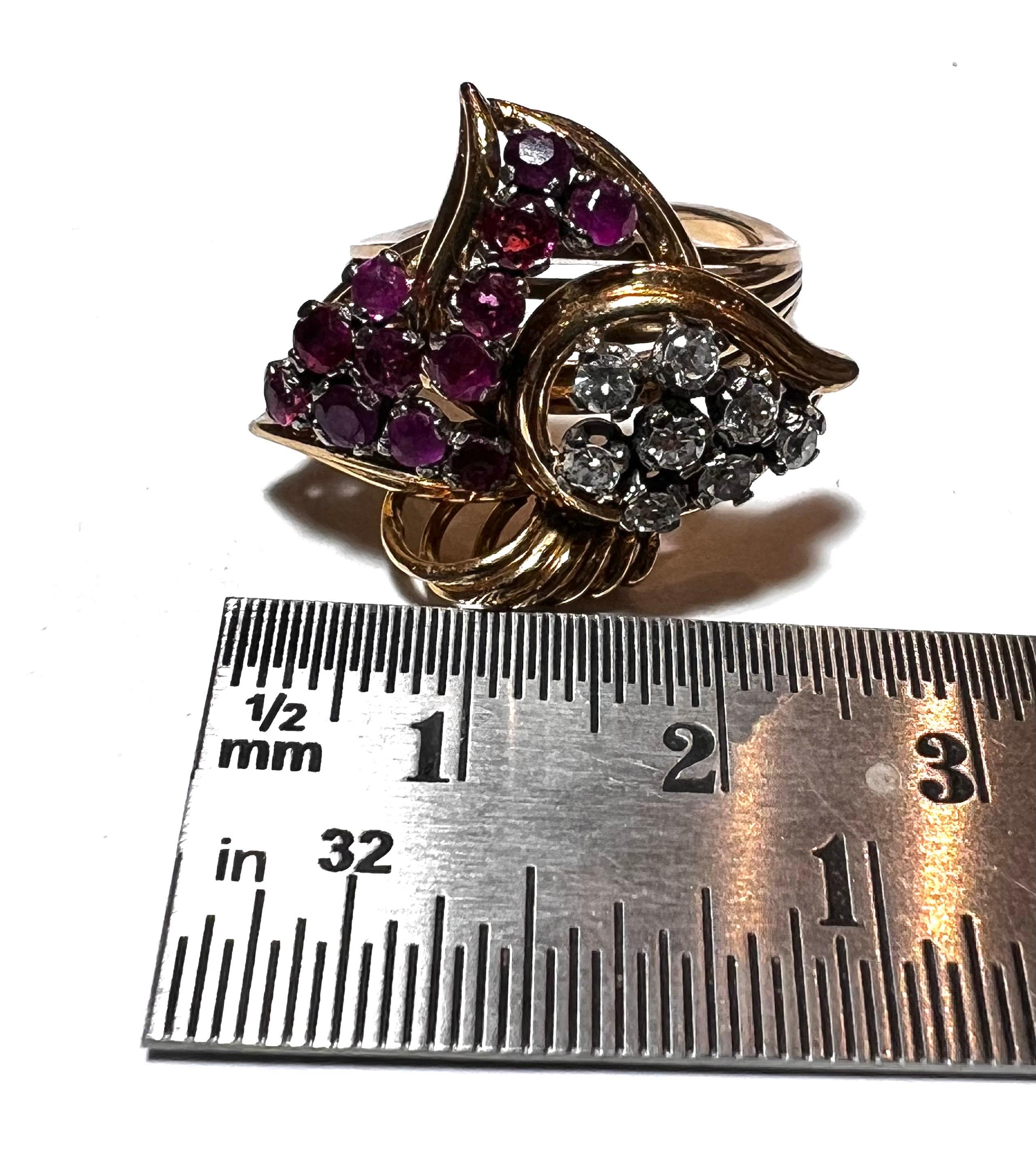1940s Retro Diamond Rubies 18K Yellow White Gold Tank Cocktail Ring For Sale 5