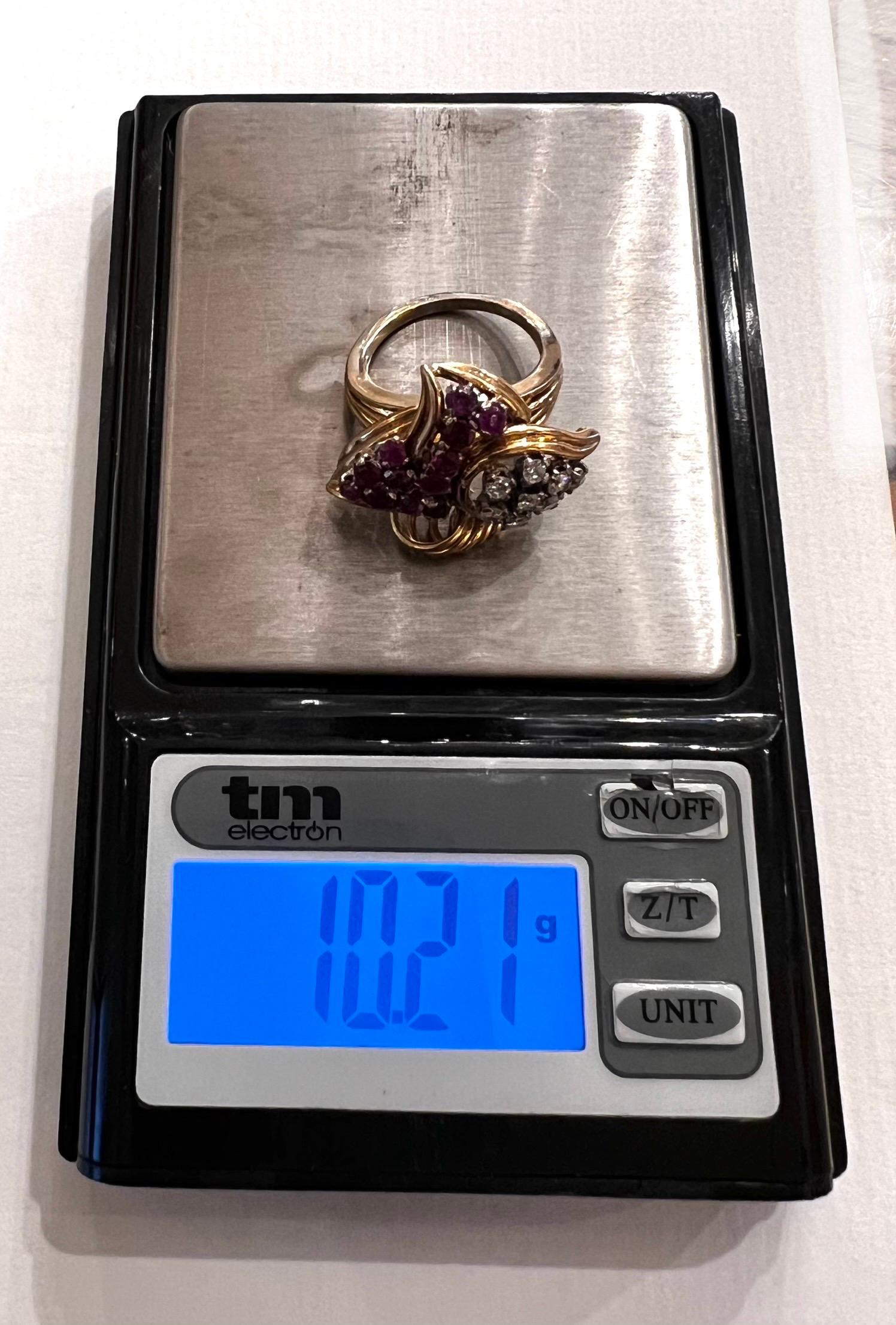 1940s Retro Diamond Rubies 18K Yellow White Gold Tank Cocktail Ring For Sale 2