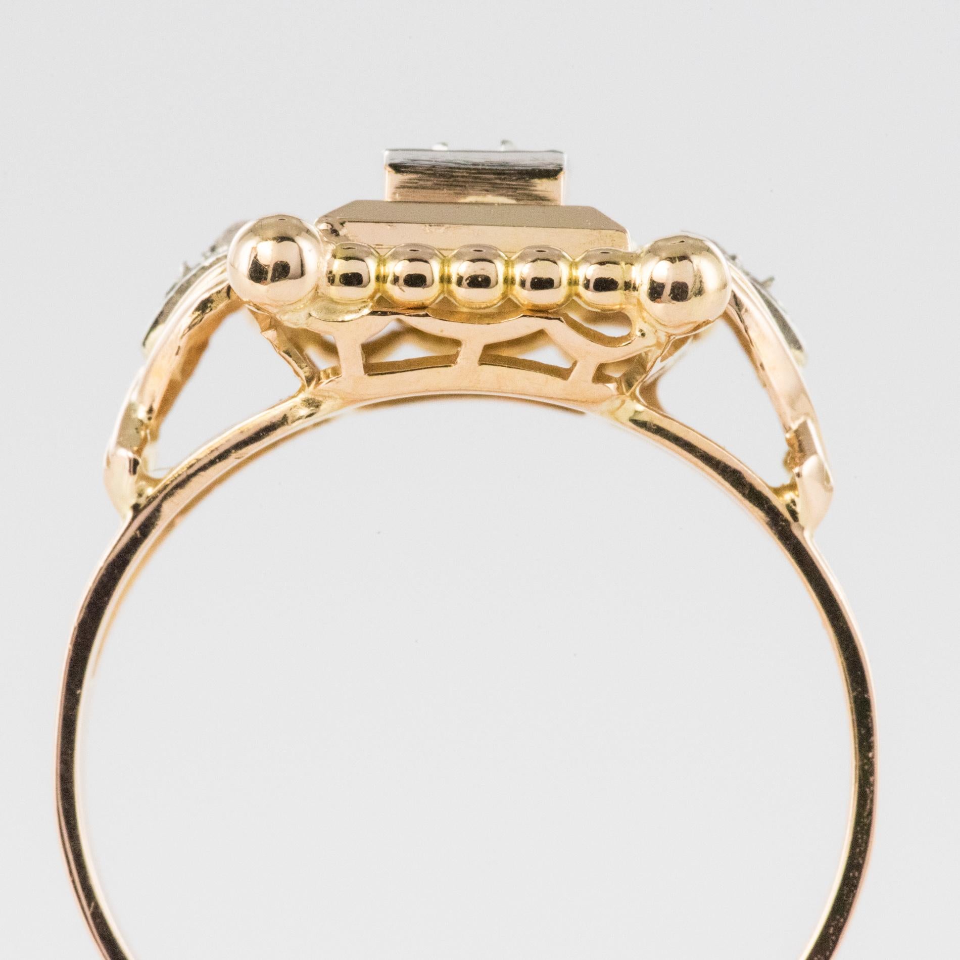 1940s Retro Diamonds 18 Karat Rose Gold Pearly Ring 6