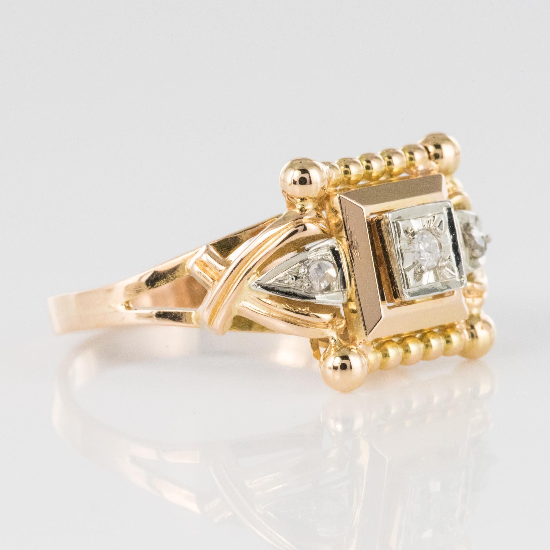 1940s Retro Diamonds 18 Karat Rose Gold Pearly Ring 9