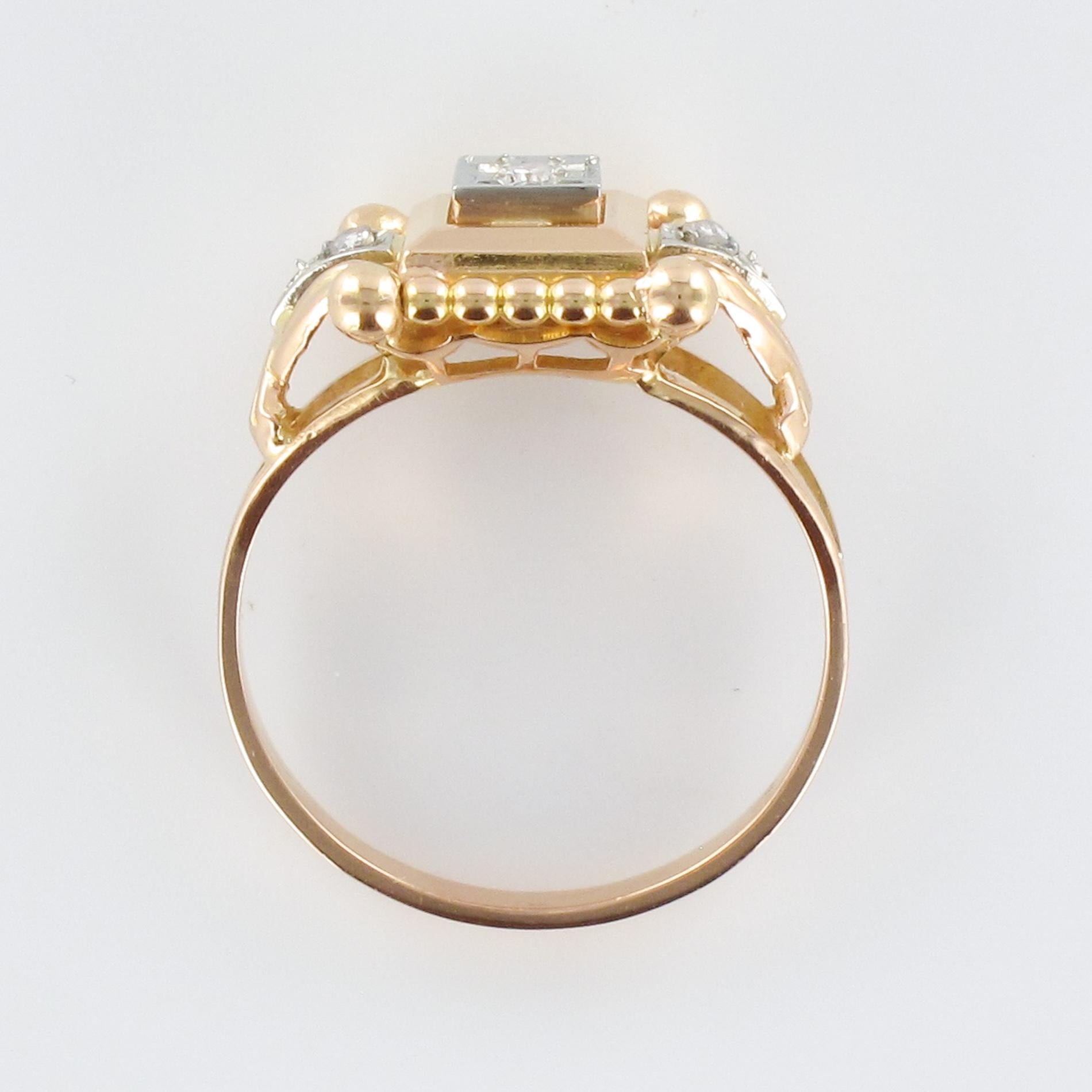 1940s Retro Diamonds 18 Karat Rose Gold Pearly Ring 10