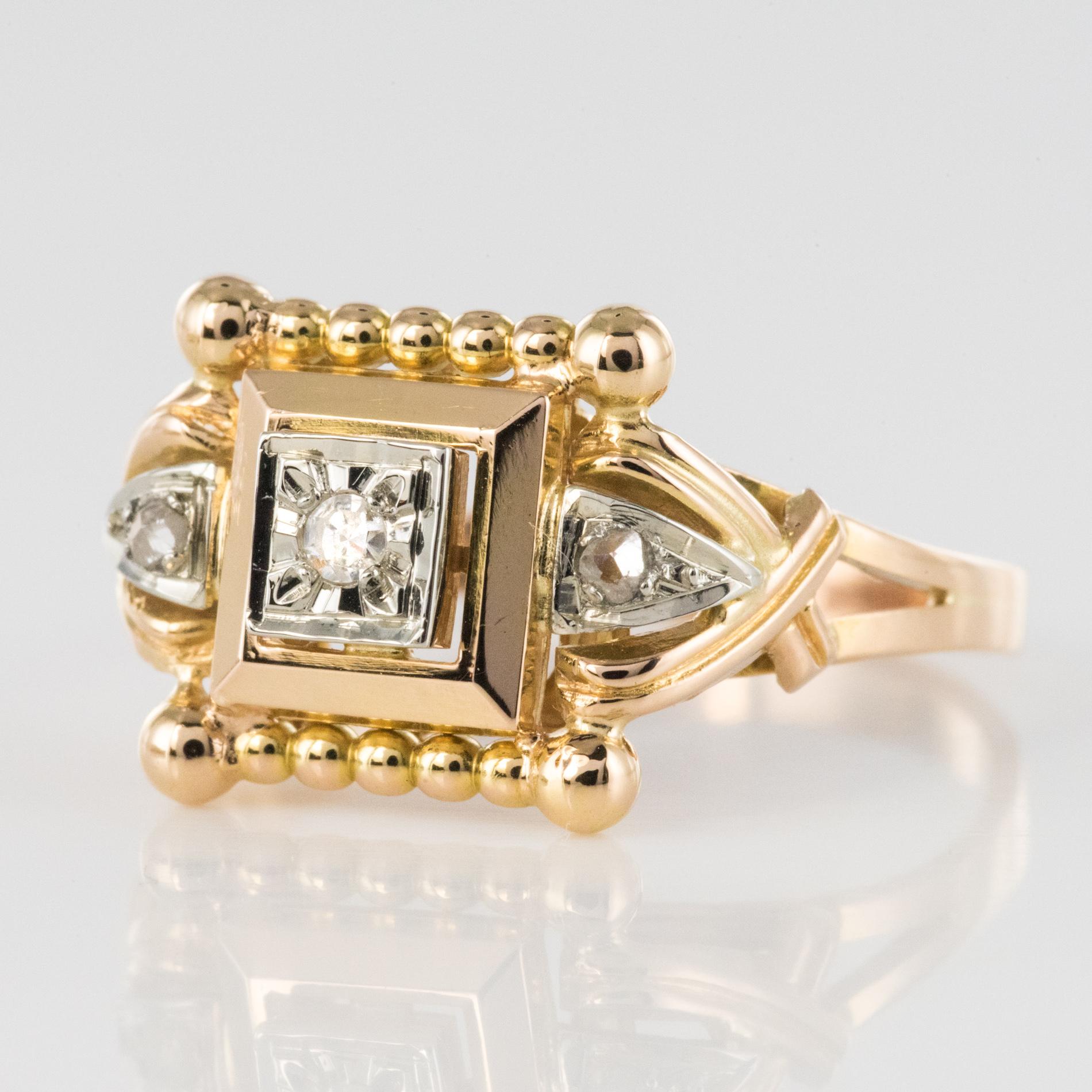 Rose Cut 1940s Retro Diamonds 18 Karat Rose Gold Pearly Ring
