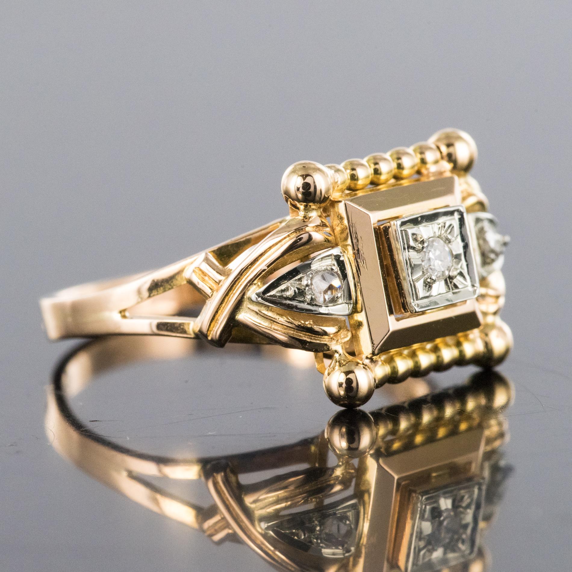 Women's 1940s Retro Diamonds 18 Karat Rose Gold Pearly Ring