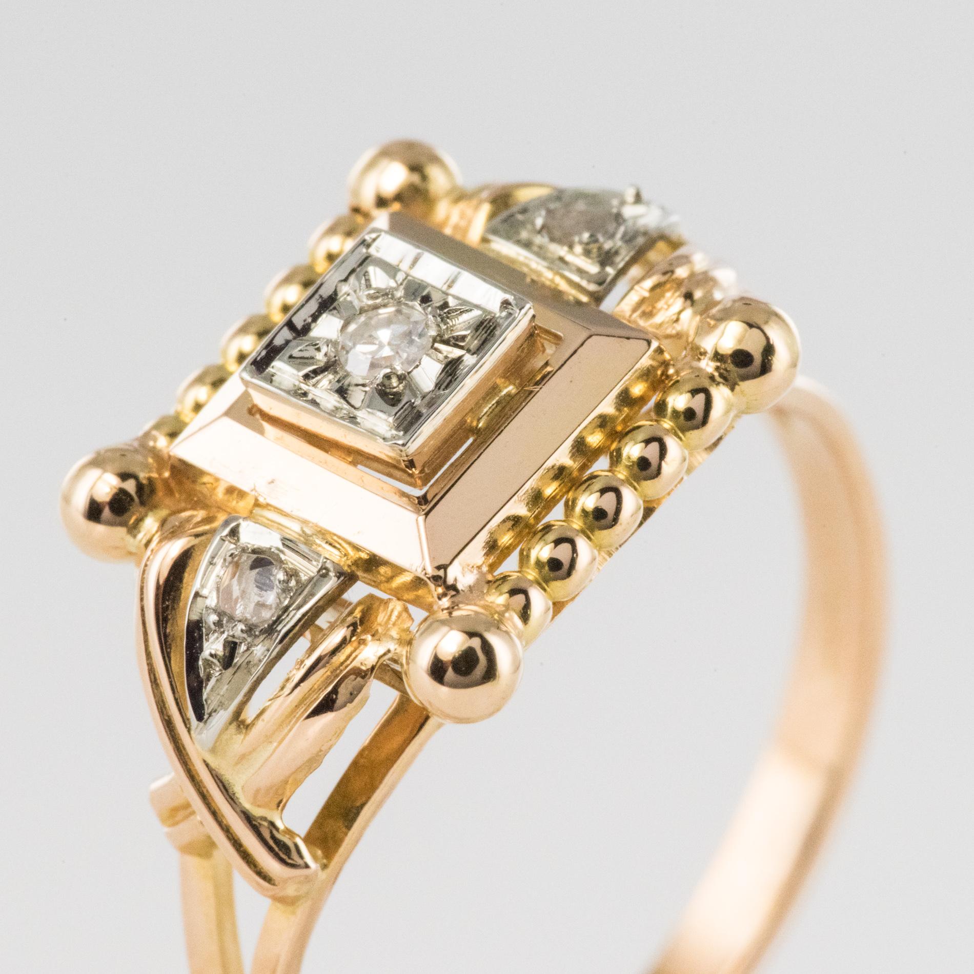 1940s Retro Diamonds 18 Karat Rose Gold Pearly Ring 2