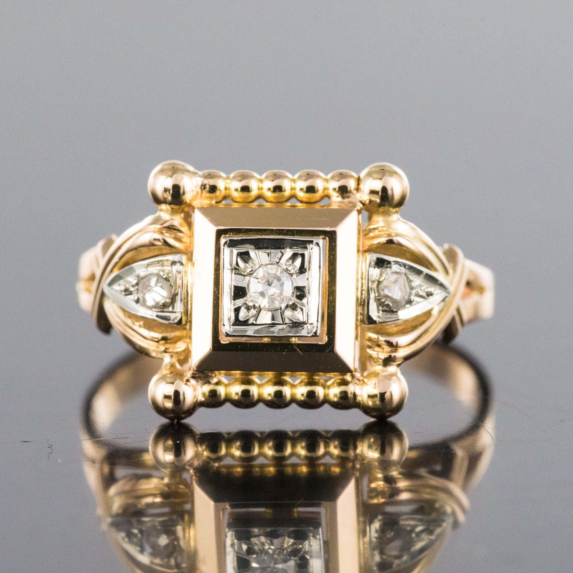 1940s Retro Diamonds 18 Karat Rose Gold Pearly Ring 4