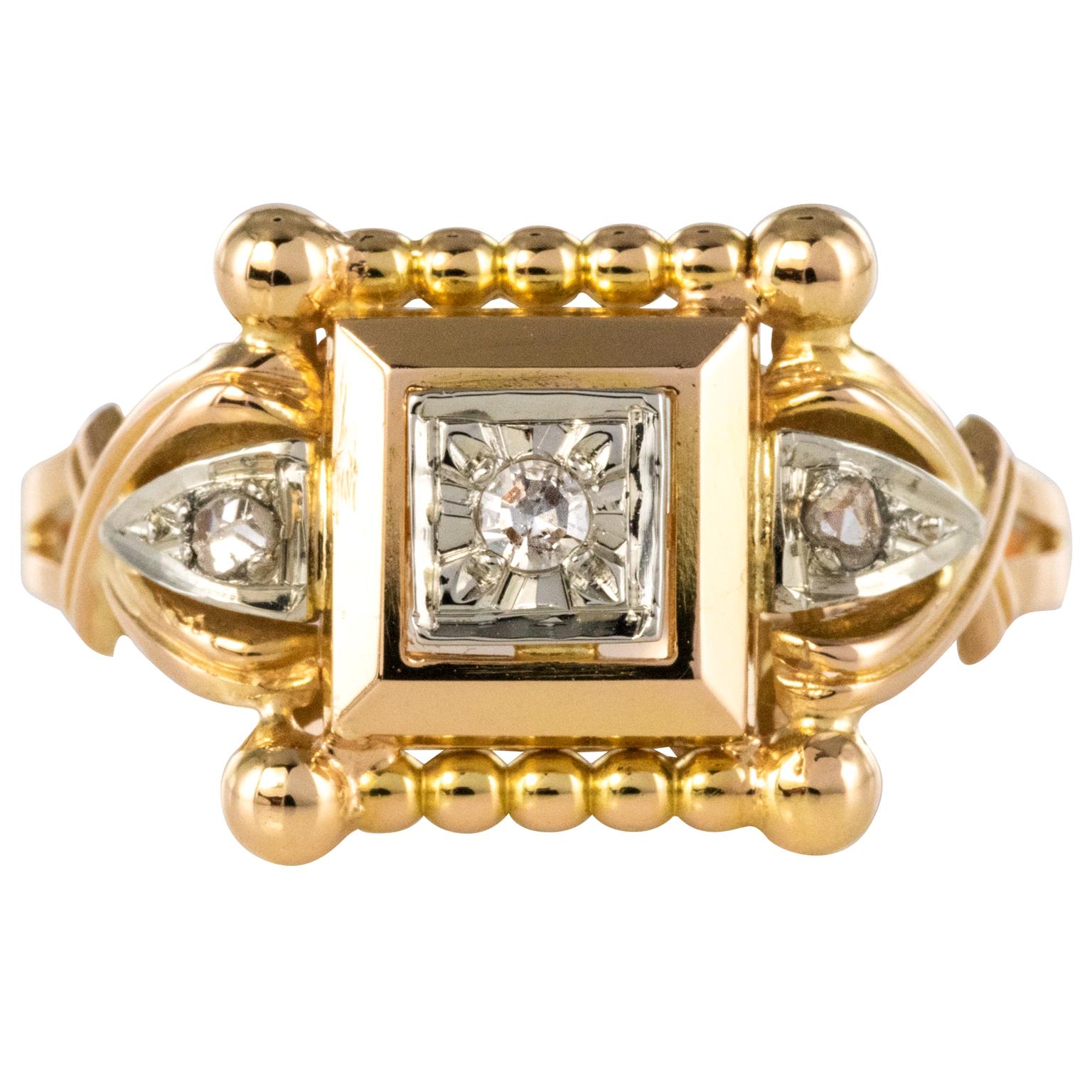 1940s Retro Diamonds 18 Karat Rose Gold Pearly Ring