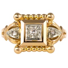 1940s Retro Diamonds 18 Karat Rose Gold Pearly Ring
