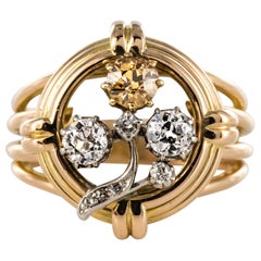1940s Retro Diamonds 18 Karat Yellow Gold Clover Ring