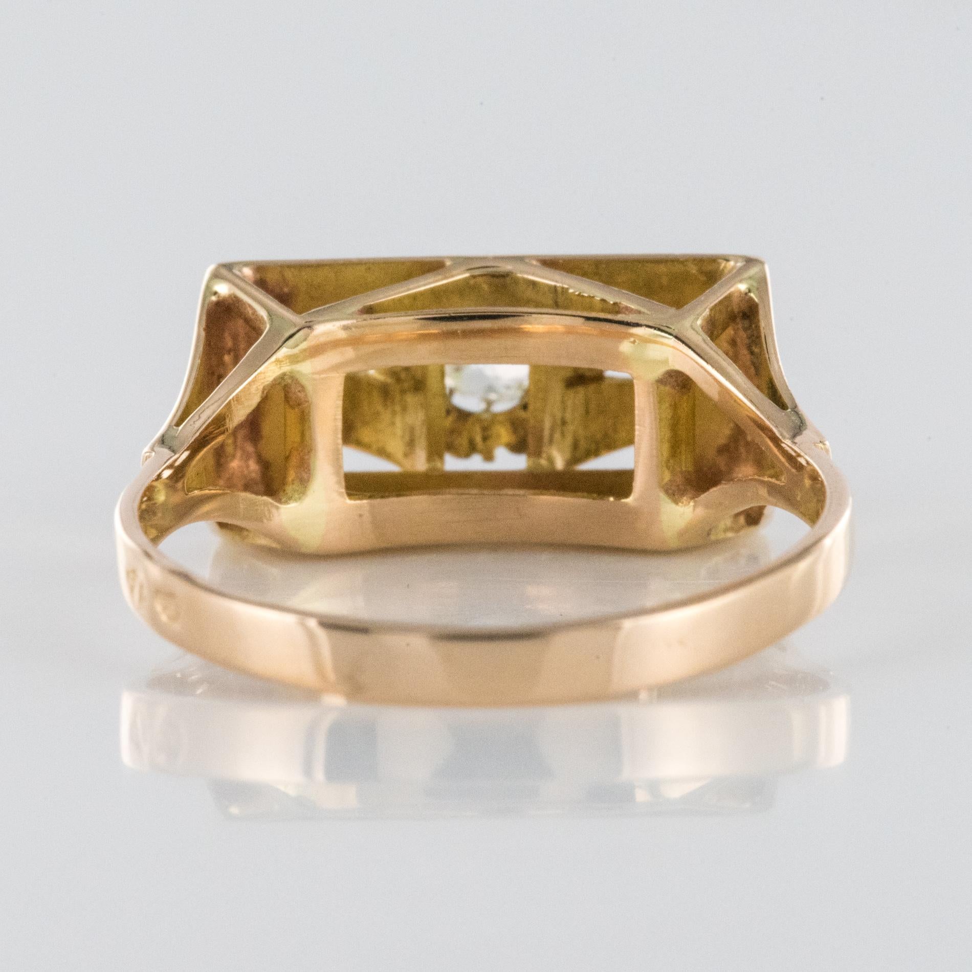 1940s Retro Diamonds 18 Karat Yellow Gold Tank Ring For Sale 6