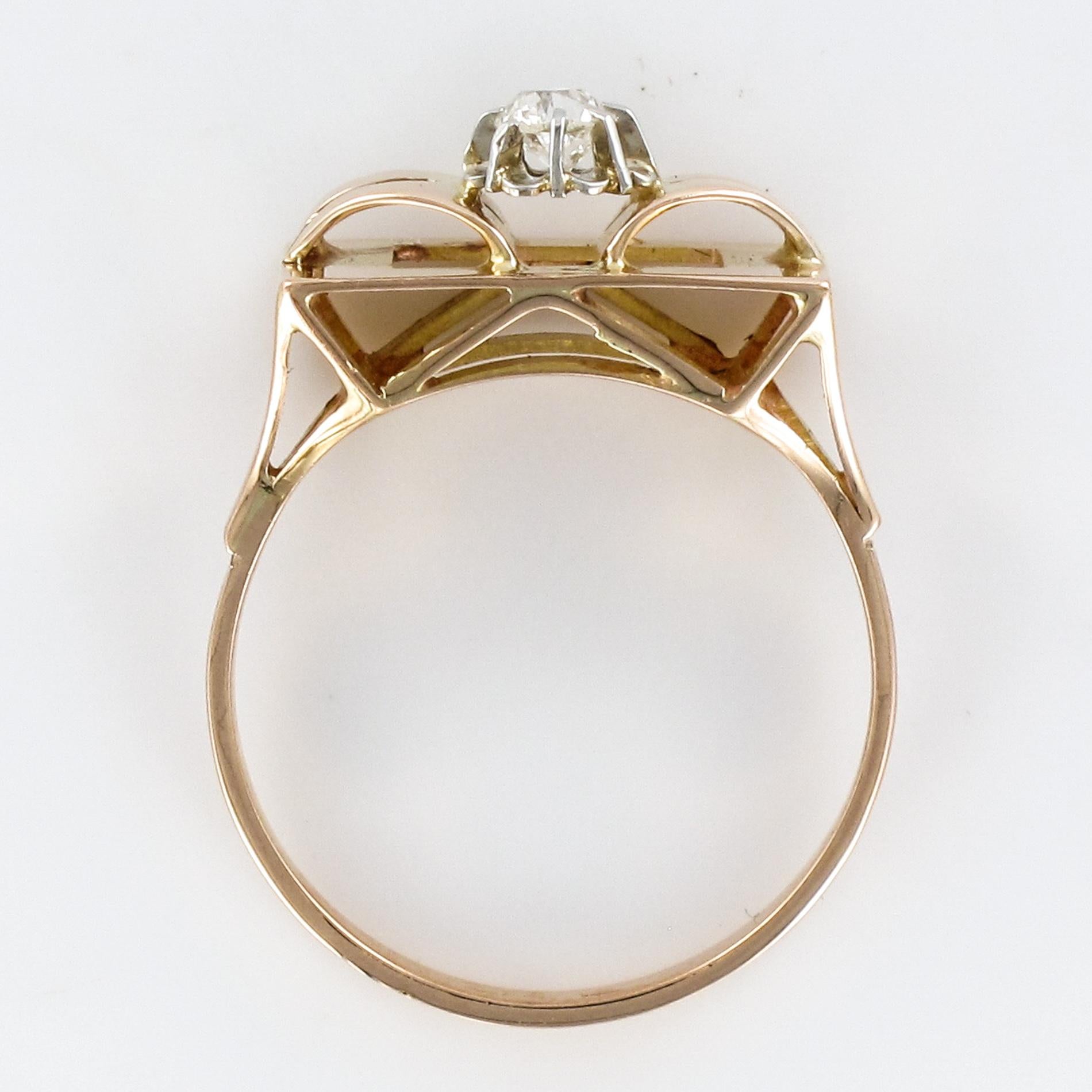 1940s Retro Diamonds 18 Karat Yellow Gold Tank Ring For Sale 7