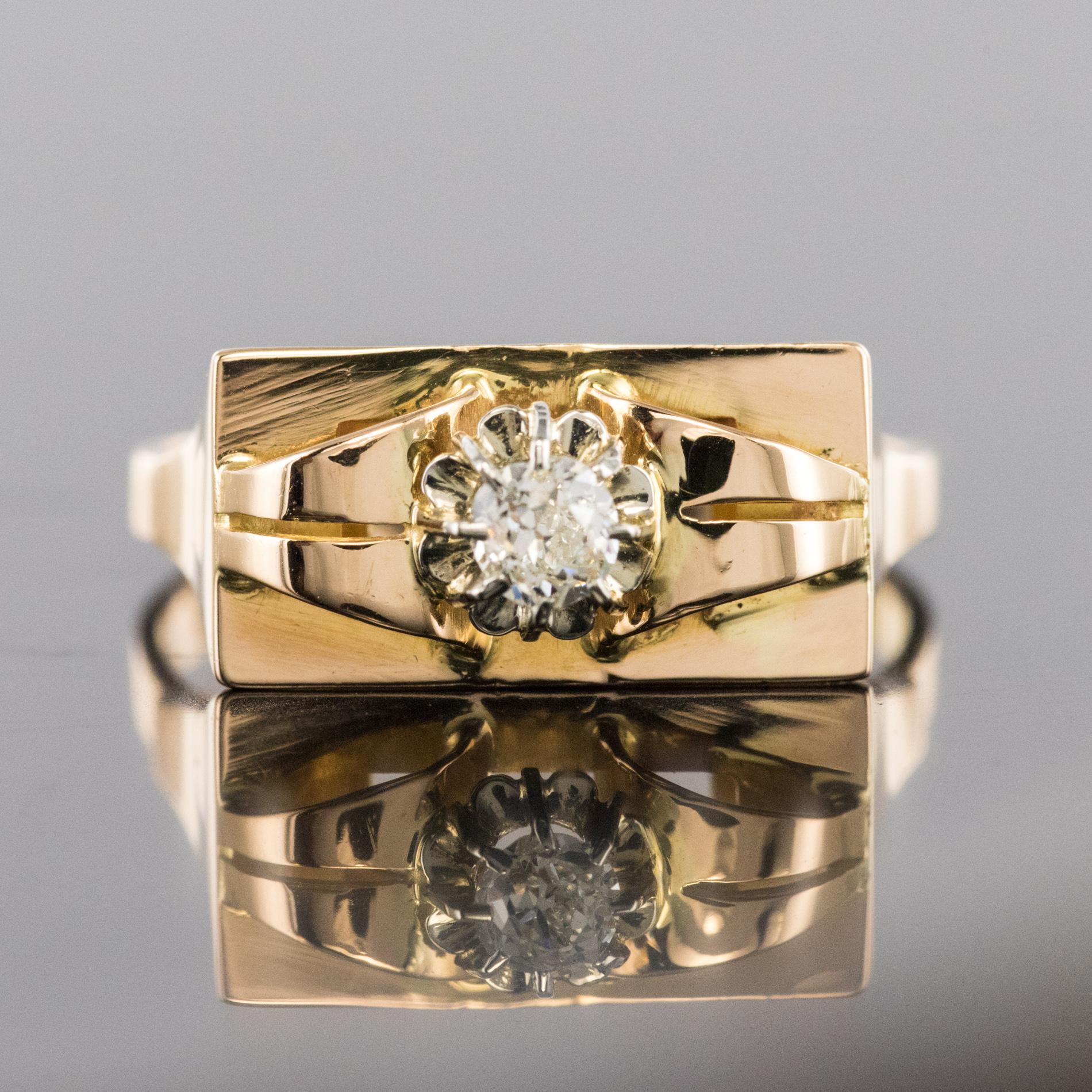 Brilliant Cut 1940s Retro Diamonds 18 Karat Yellow Gold Tank Ring For Sale