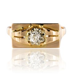 1940s Retro Diamonds 18 Karat Yellow Gold Tank Ring