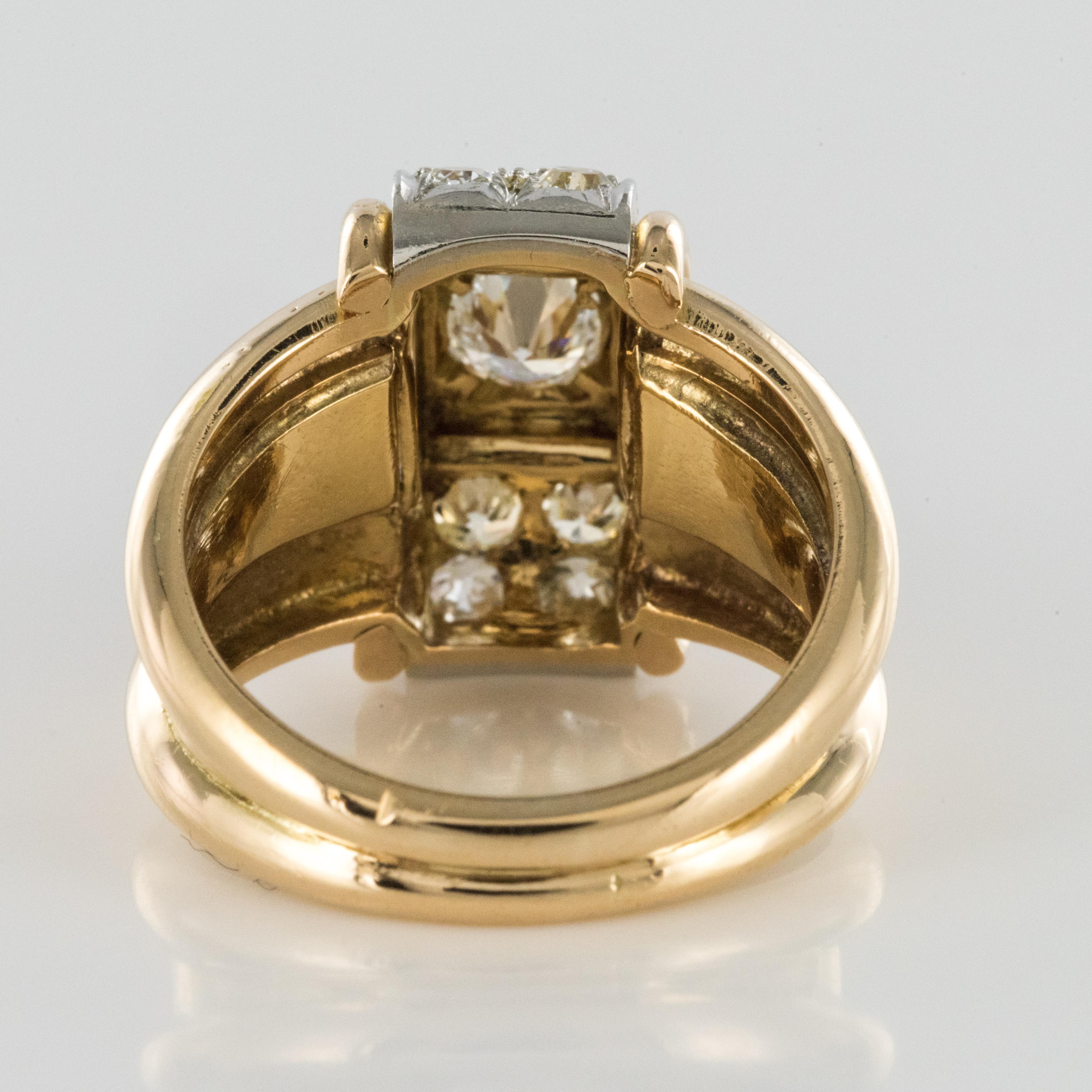 1940s Retro Diamonds Gadroons 18 Karat Yellow Gold Tank Ring 8