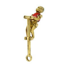 1940's Retro Enamel 14 Karat Gold Articulated Circus Monkey Charm