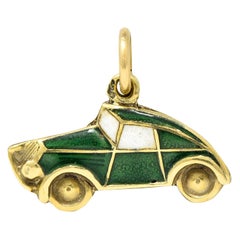 1940's Retro Enamel 14 Karat Gold Car Charm