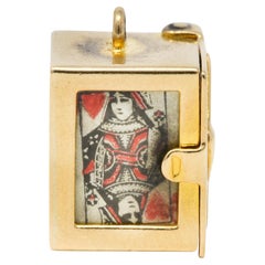 1940's Vintage Enamel 14 Karat Gold Card Box & Cards Charm