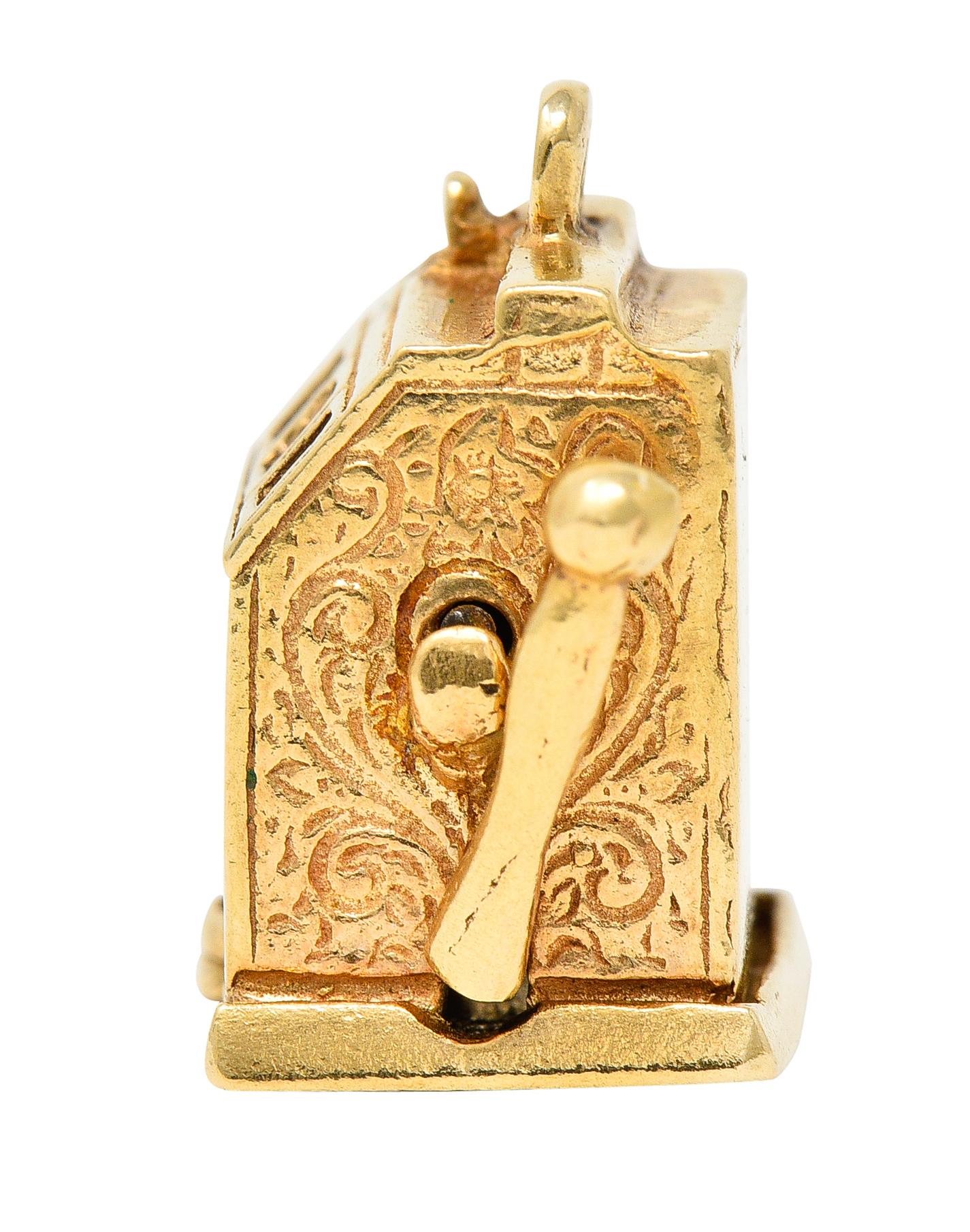 Women's or Men's 1940's Retro Enamel 14 Karat Yellow Gold Vintage Slot Machine Charm For Sale