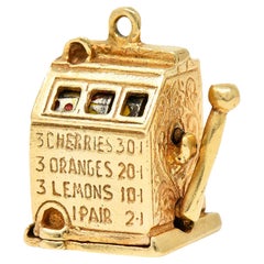 1940's Vintage Enamel 14 Karat Yellow Gold Vintage Slot Machine Charm