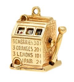 1940
s Retro Enamel 14 Karat Yellow Gold Vintage Slot Machine Charm