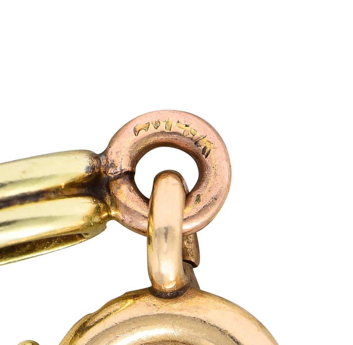 1940's Retro Garnet 14 Karat Two-Tone Gold Gemstone Link Bracelet 1