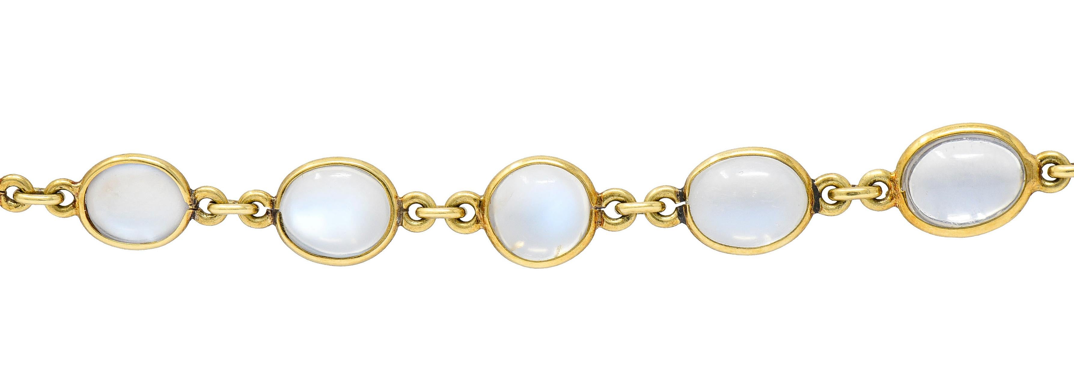 1940's Retro Moonstone 14 Karat Gold Link Bracelet In Excellent Condition In Philadelphia, PA