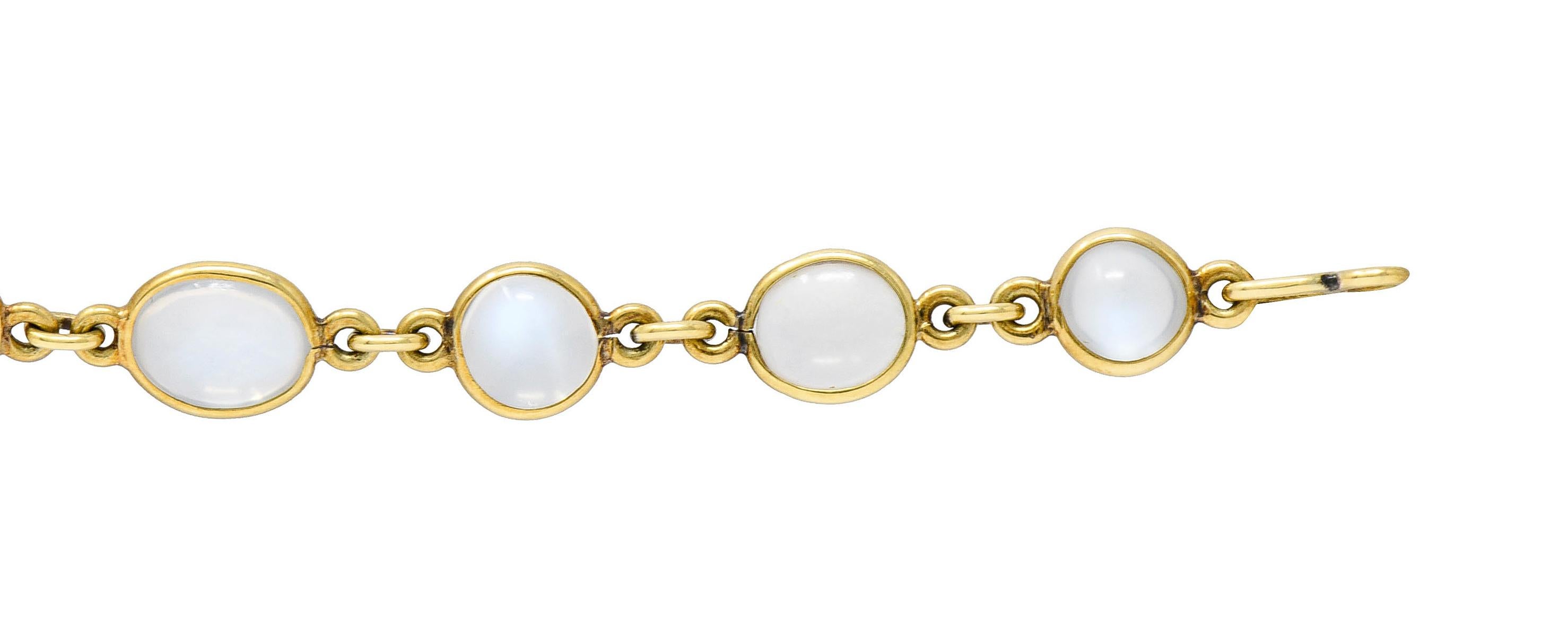 Women's or Men's 1940's Retro Moonstone 14 Karat Gold Link Bracelet