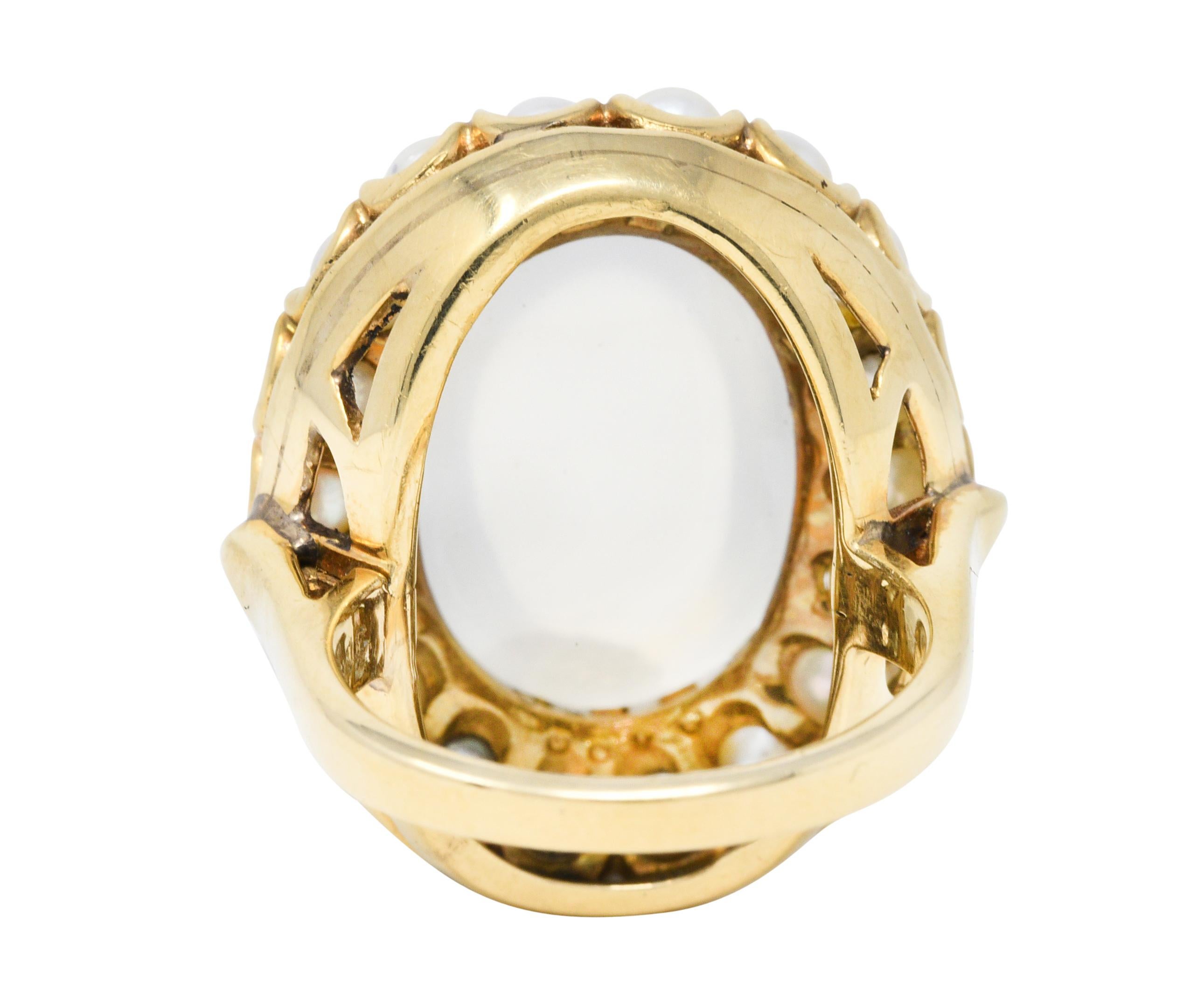 1940's Retro Moonstone Pearl 14 Karat Gold Cluster Cabochon Ring 2