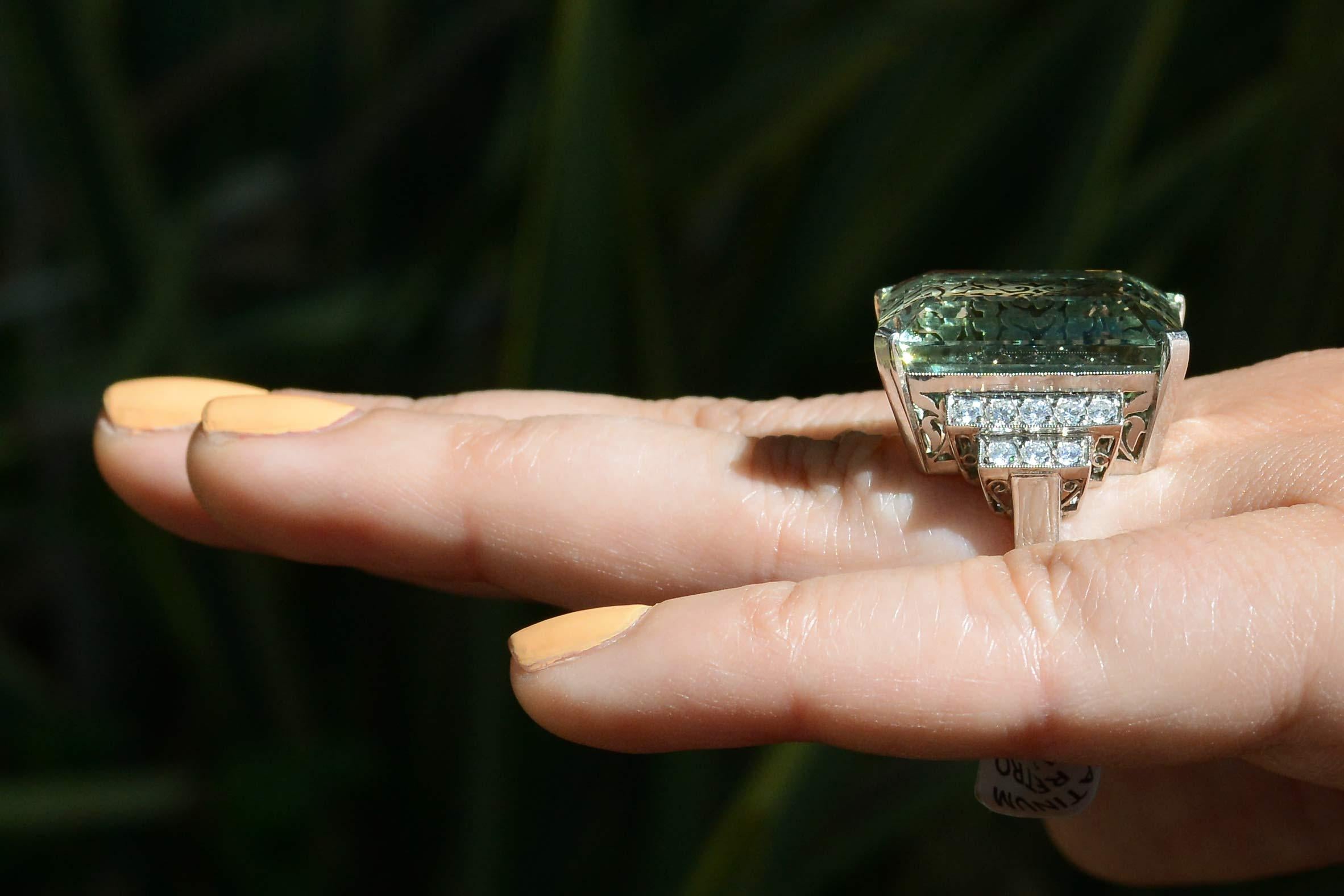 1940s Retro Platinum 31 Carat Aquamarine Cocktail Ring In Good Condition In Santa Barbara, CA