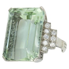 1940s Retro Platinum 31 Carat Aquamarine Cocktail Ring