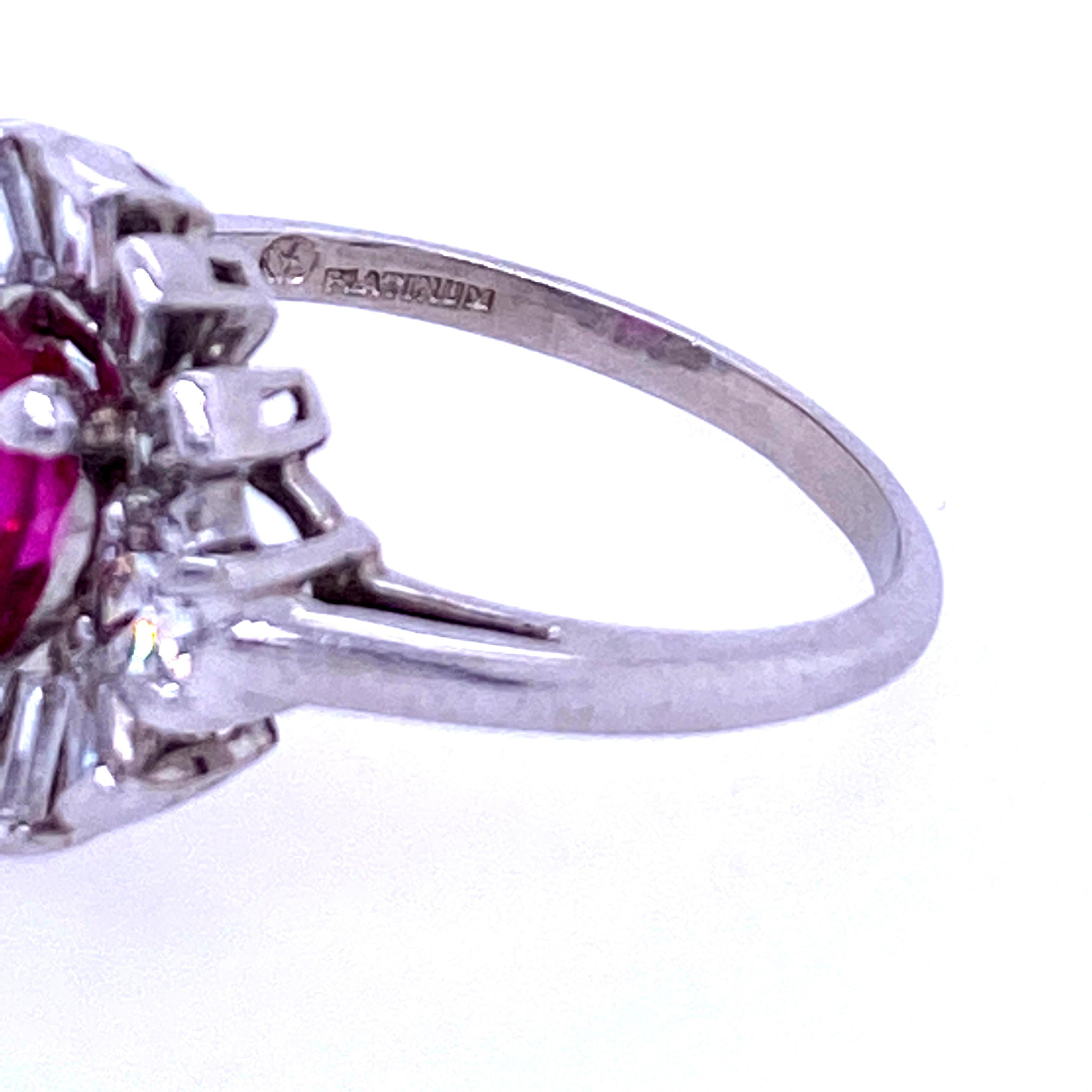 1940s Retro Platinum Ruby and Diamond Ring In Good Condition In Towson, MD