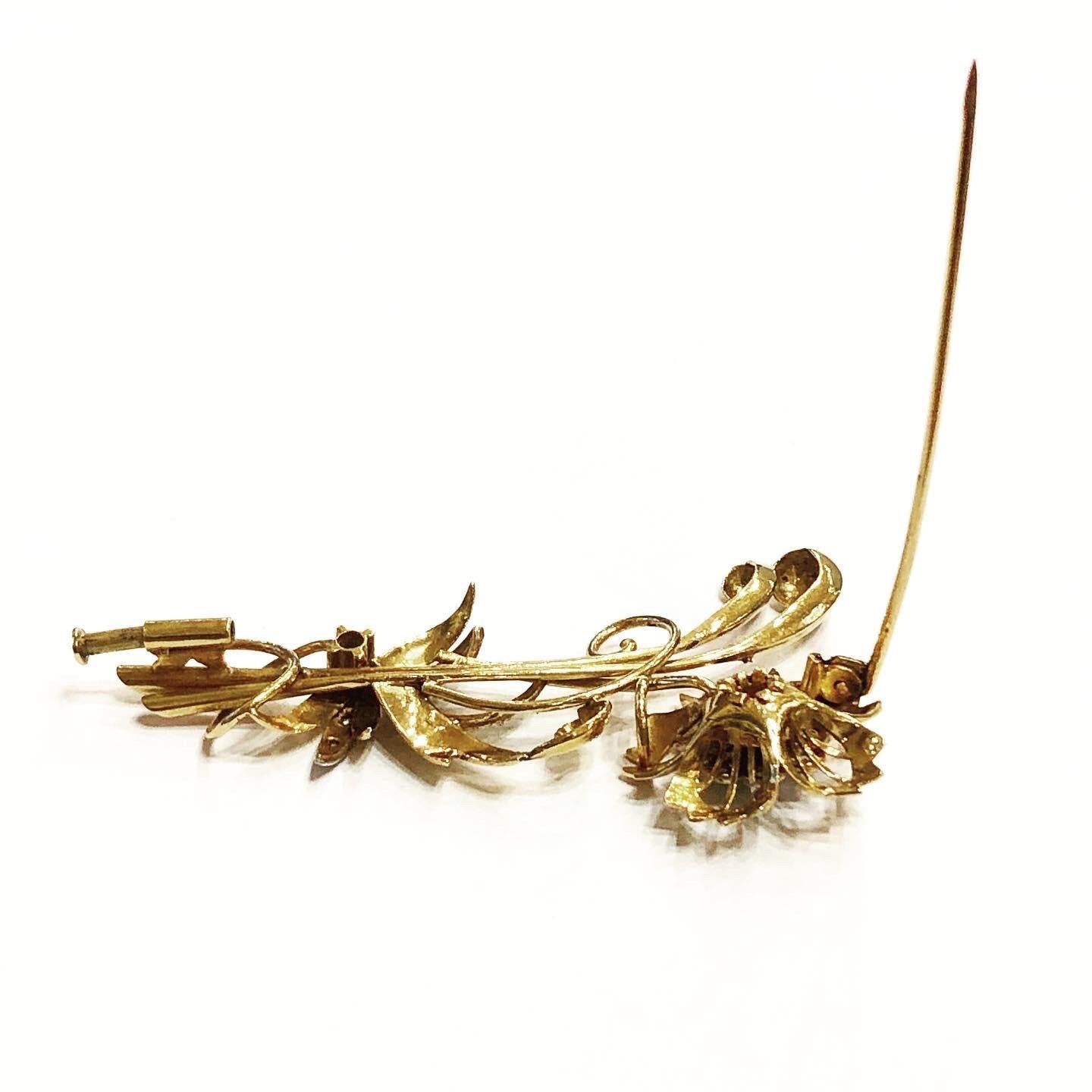 1940s Retro Platinum, 18k Yellow Gold, Diamond, Turquoise Flowers Bouquet Brooch For Sale 3