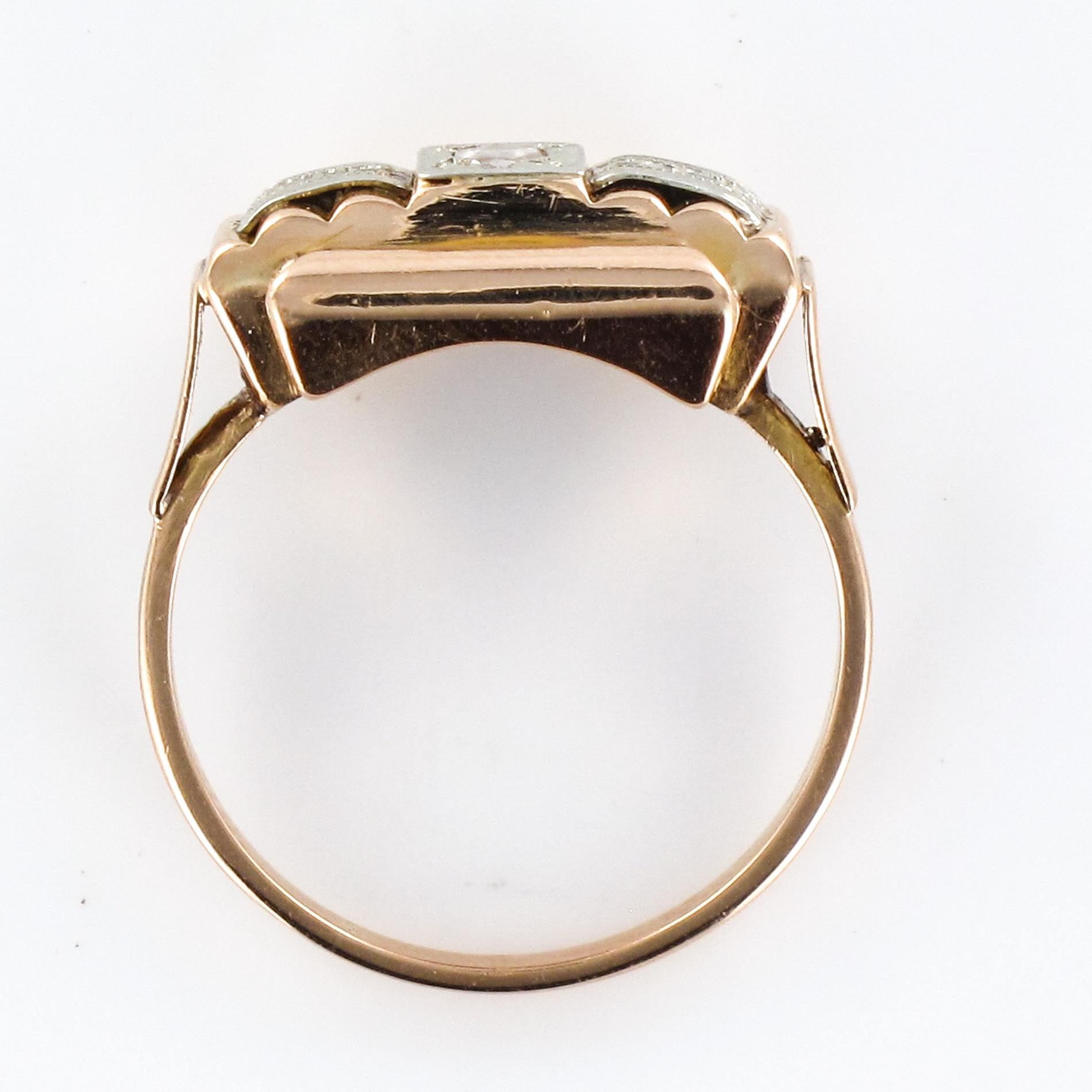 1940s Retro Rose Cut Diamond 18 Karat Yellow Gold Tank Ring 10