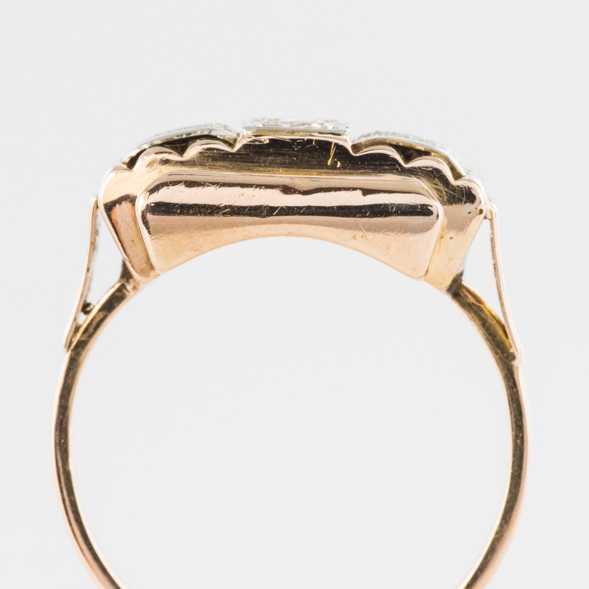 1940s Retro Rose Cut Diamond 18 Karat Yellow Gold Tank Ring 4