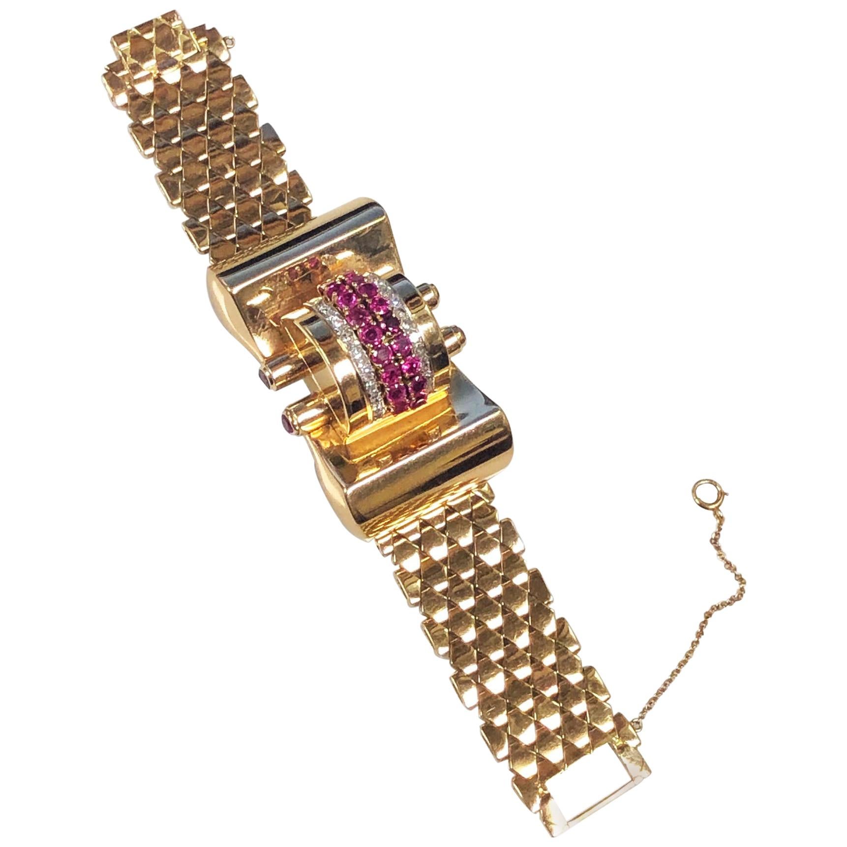 1940s Retro Rose Gold and Gem set Large Hidden Surprise Watch For Sale