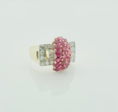 1940s Retro Ruby and Diamond Ring in Yellow Gold and Palladium