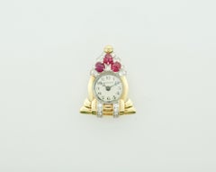 1940s Retro Ruby and Diamond Watch, Bracelet and Brooch Clip
