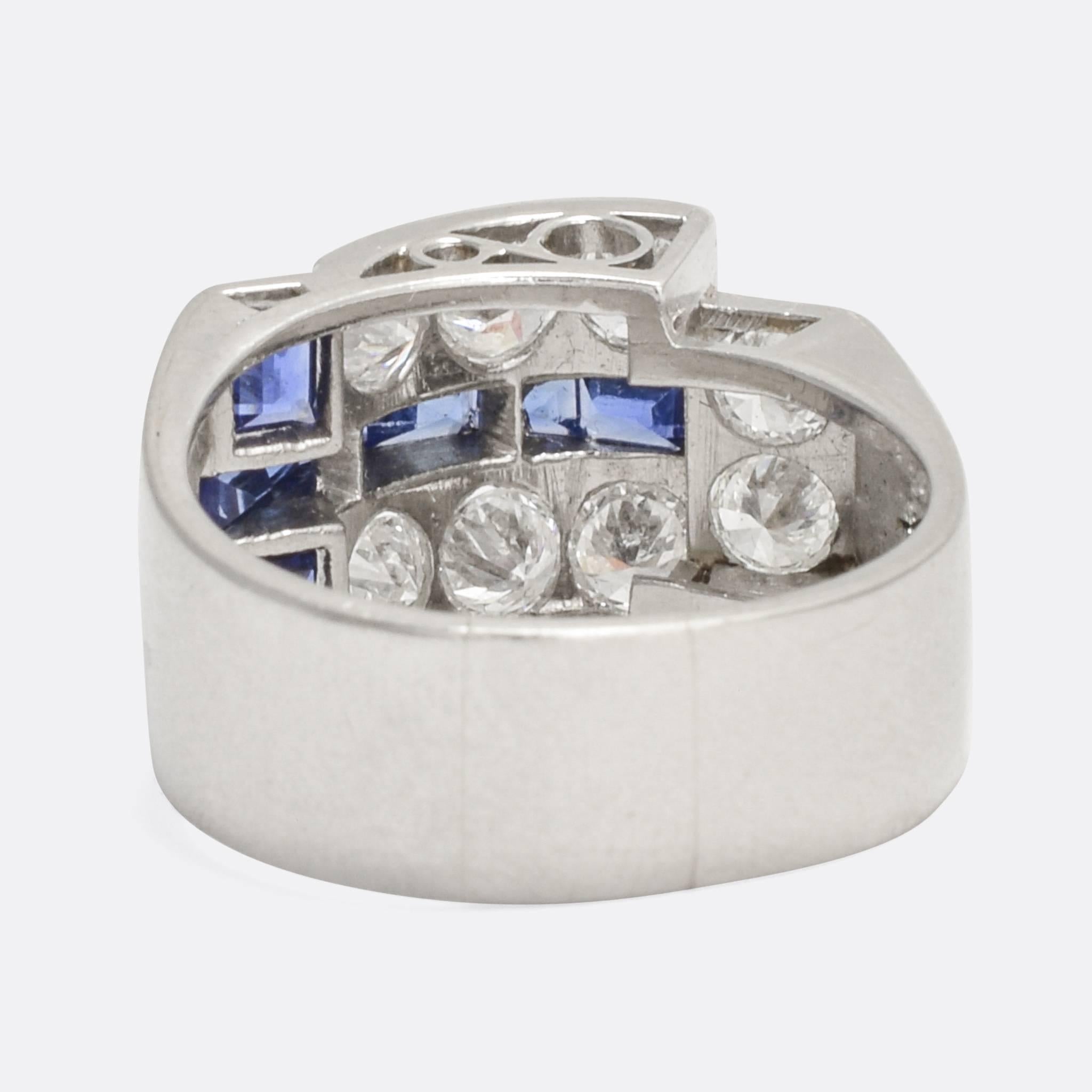 Women's 1940s Retro Sapphire Diamond Buckle Ring
