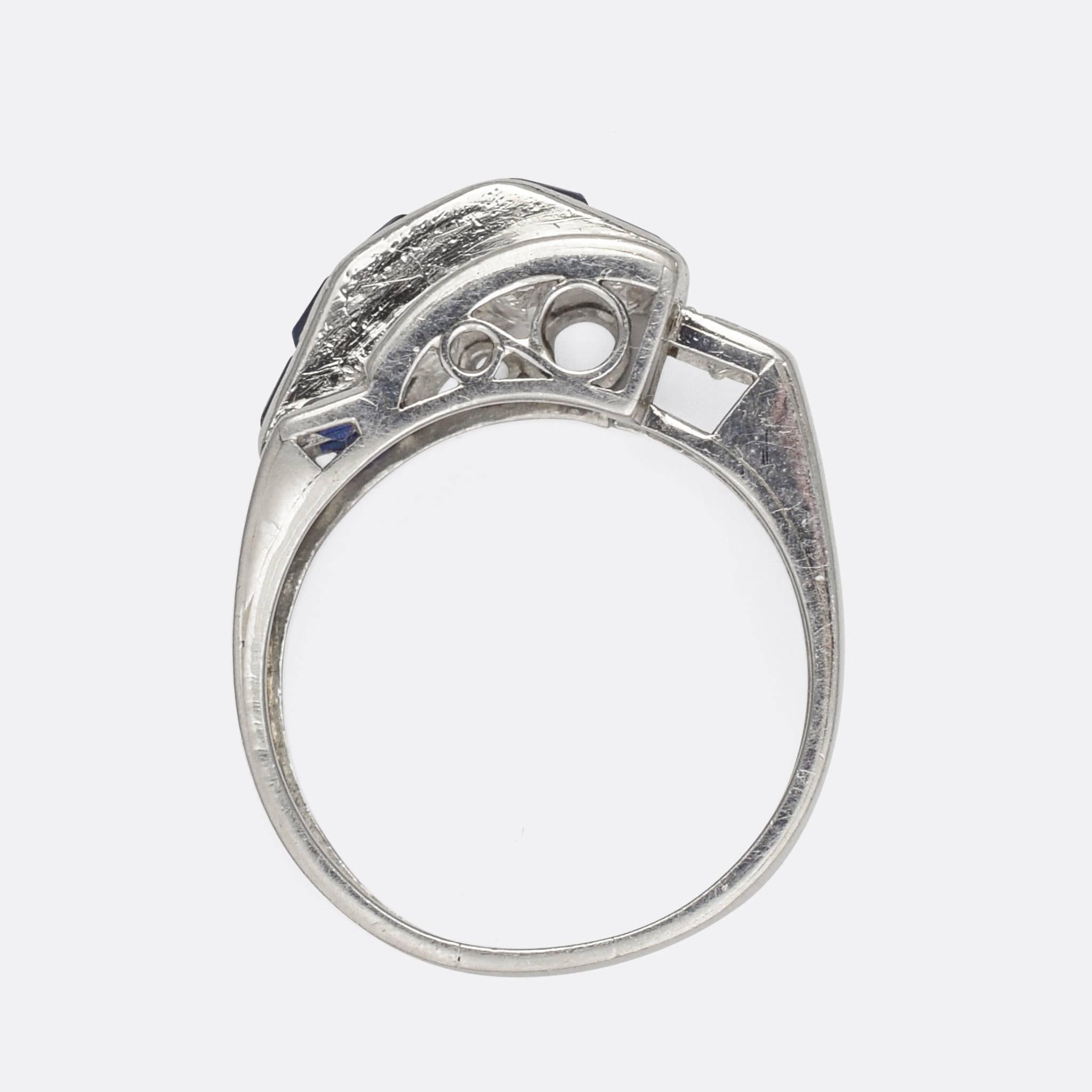 1940s Retro Sapphire Diamond Buckle Ring 1