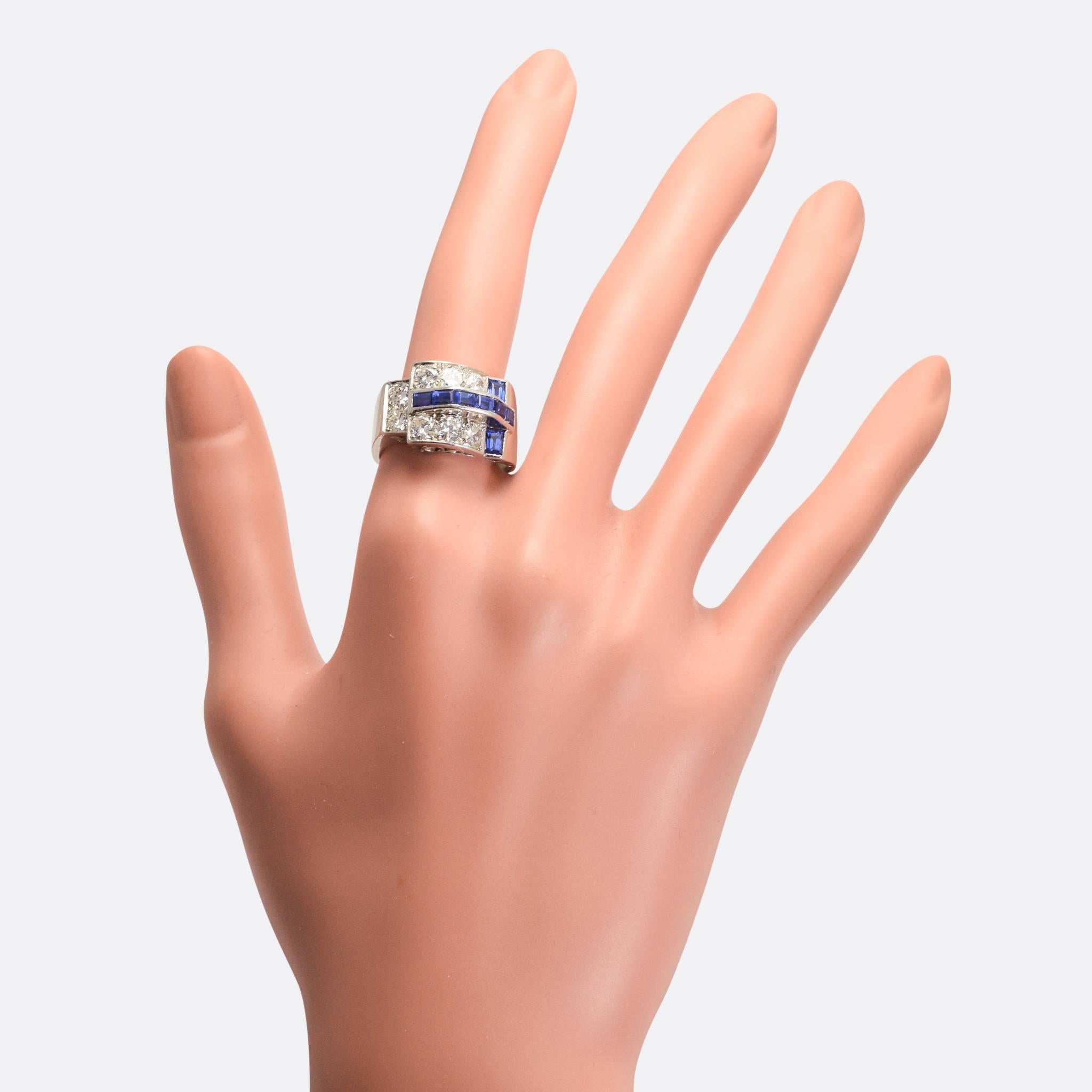 1940s Retro Sapphire Diamond Buckle Ring 2