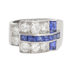 1940s Retro Sapphire Diamond Buckle Ring