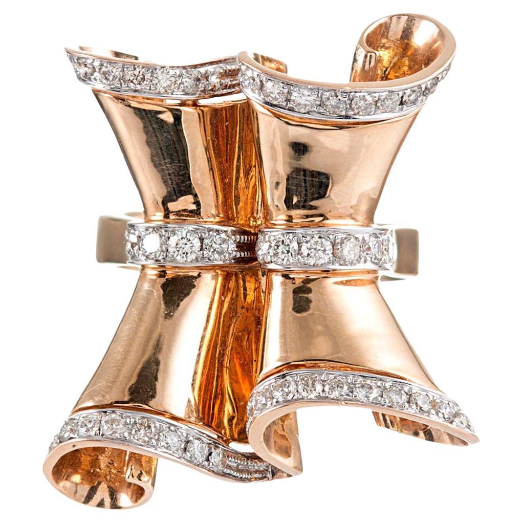 1940s Retro Swirl Ring with Diamonds For Sale