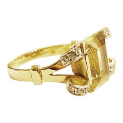 1940s Vintage Tank Diamond Citrine 18k Yellow Gold Platinum Tank Cocktail Ring