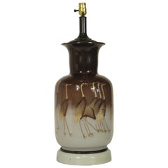 1940s Reverse Painted Crane Lamp