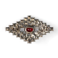 1940s Rhinestone and Red Gemstone Diamond-Shape Brooch