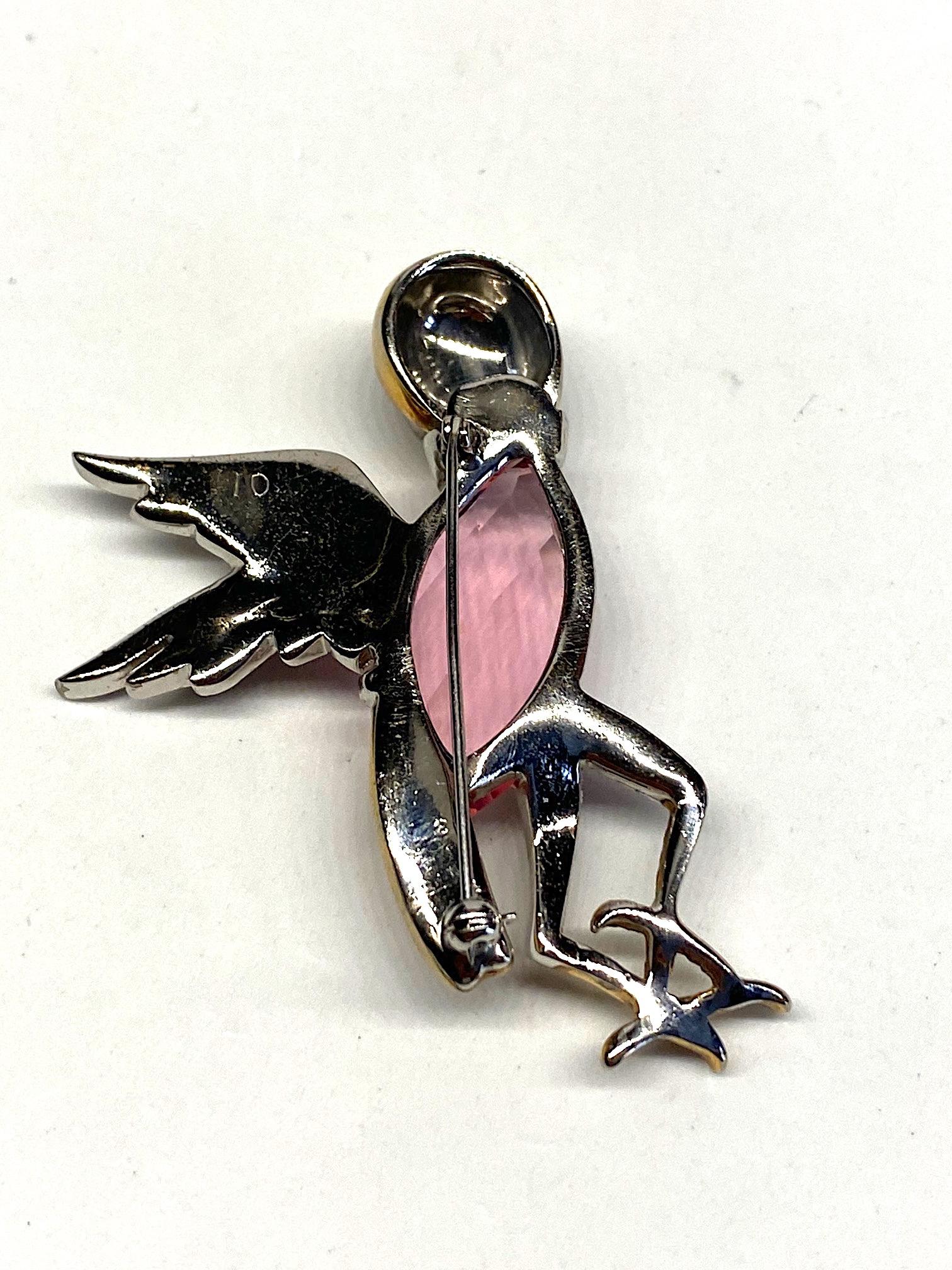 1940s Rhodium and Rhinstone Art Ddeco Bird Pin 7