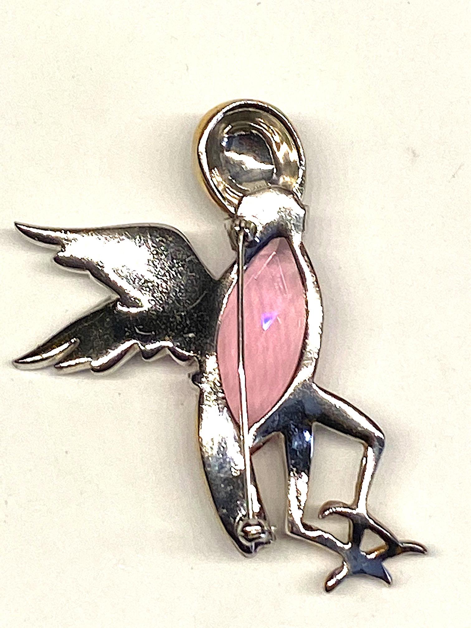 1940s Rhodium and Rhinstone Art Ddeco Bird Pin 8