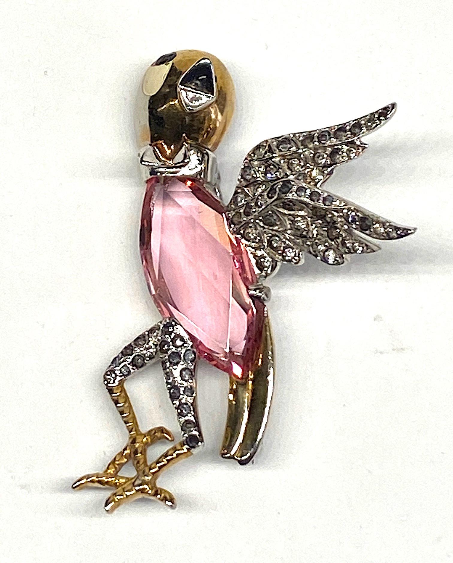 1940s Rhodium and Rhinstone Art Ddeco Bird Pin 2