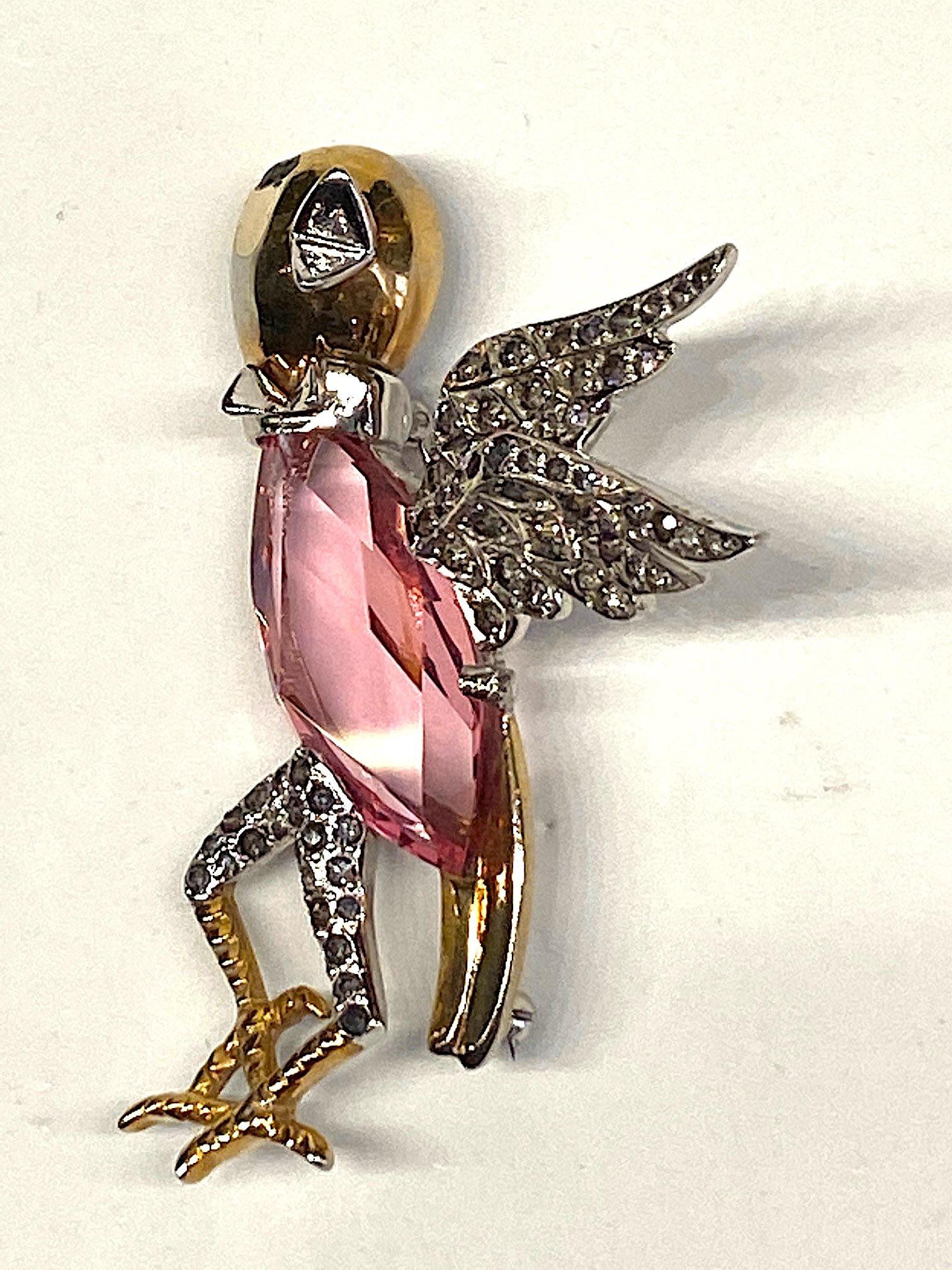 1940s Rhodium and Rhinstone Art Ddeco Bird Pin 3