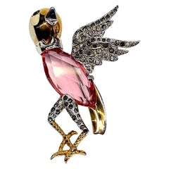 Vintage 1940s Rhodium and Rhinstone Art Ddeco Bird Pin